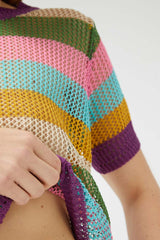 COMPANIA FANTASTICA - Striped openwork knit top - 41C/10318