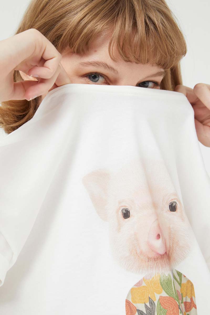 COMPANIA FANTASTICA - White pig print t-shirt- 41C/42027