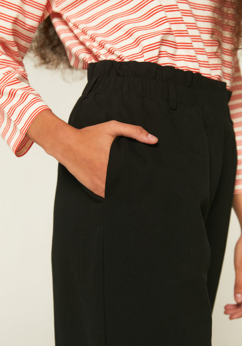 COMPANIA FANTASTICA - PANTALON COURT EN SERGÉ TAILLE HAUTE NOIR AVEC TAILLE ÉLASTIQUE