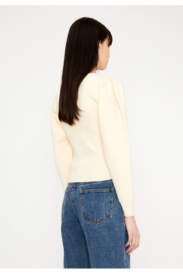WILD PONY - PULL CÔTELÉ BLANC COL ROND MANCHES ÉVASÉES 23W/70202 CS