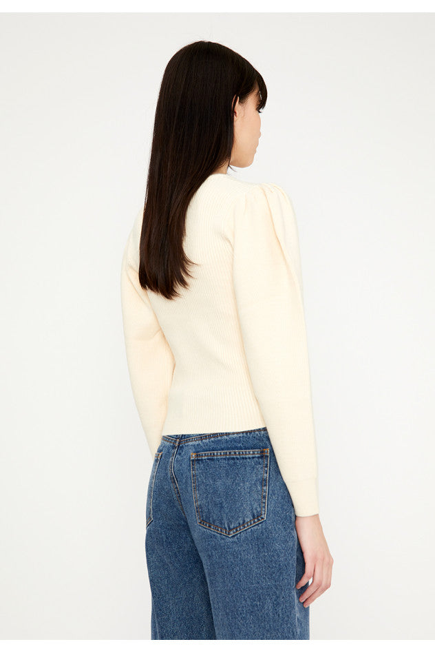 WILD PONY - WHITE ROUND-NECK RIBBED JUMPER WITH FLARED SLEEVES 23W/70202 CS