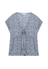COMPANIA FANTASTICA - BLUE FLORAL TOP WITH BOW