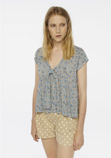 COMPANIA FANTASTICA - BLUE FLORAL TOP WITH BOW