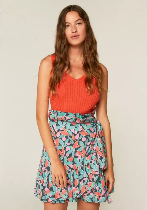 COMPANIA FANTASTICA - FLORAL BIRD OF PARADISE PRINT MINI WRAP SKIRT