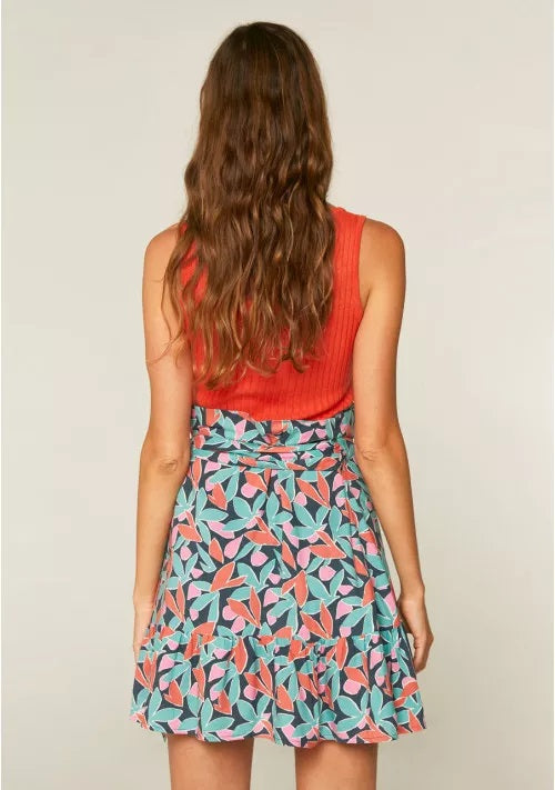 COMPANIA FANTASTICA - FLORAL BIRD OF PARADISE PRINT MINI WRAP SKIRT
