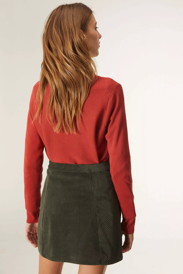 COMPANIA FANTASTICA - CORDUROY MINI FLARED SKIRT WITH SEAM DETAIL