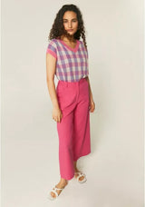COMPANIA FANTASTICA - PINK DRILL WIDE-LEG CROPPED TROUSERS