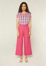 COMPANIA FANTASTICA - PINK DRILL WIDE-LEG CROPPED TROUSERS
