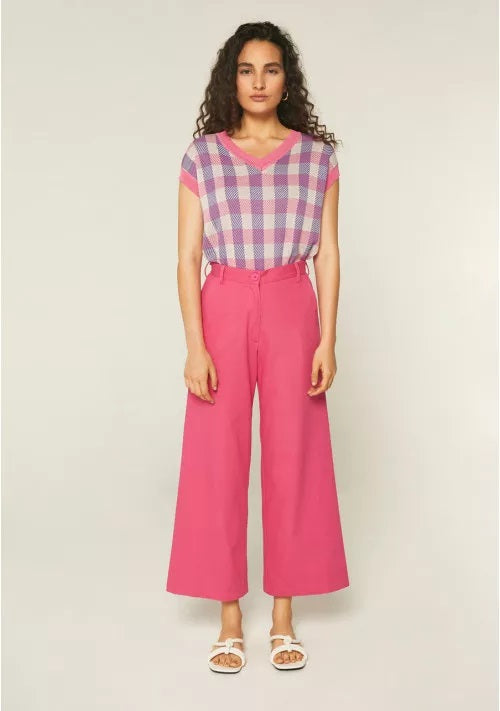 COMPANIA FANTASTICA - PINK DRILL WIDE-LEG CROPPED TROUSERS