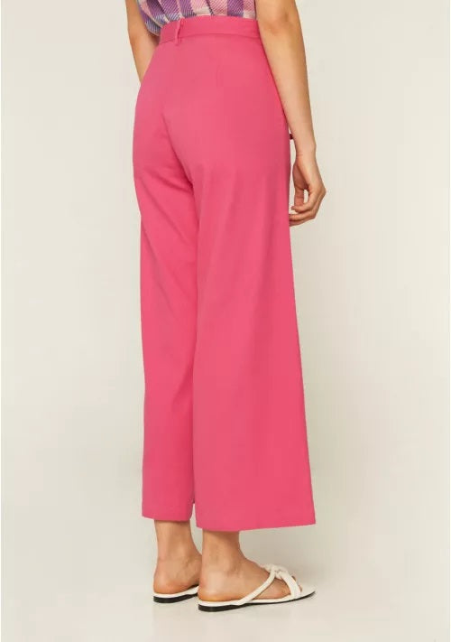 COMPANIA FANTASTICA - PINK DRILL WIDE-LEG CROPPED TROUSERS