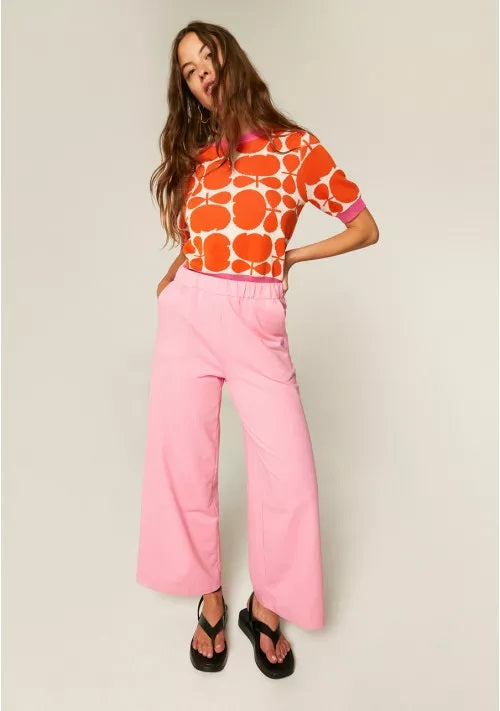 COMPANIA FANTASTICA - PINK PLUSH TROUSERS WITH ELASTICATED WAIST AND POCKETS