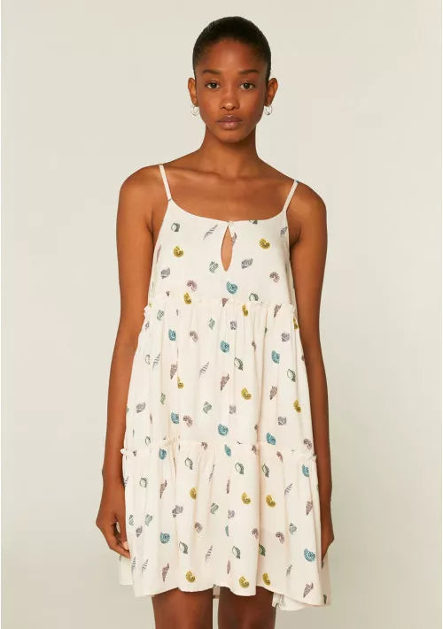 COMPANIA FANTASTICA -  SEA SHELL PRINT STRAPPY MINI DRESS WITH TIERS