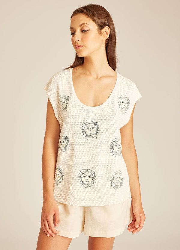 PEPALOVES - SUN EMBROIDERY SWEATER OFFWHITE