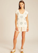 PEPALOVES - PULL BRODERIE SOLEIL BLANC CASSÉ
