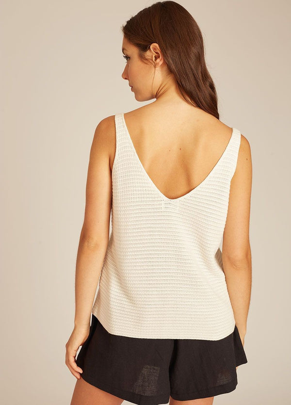 PEPALOVES - TOP EN TRICOT BRODÉ SOLEIL BLANC CASSÉ