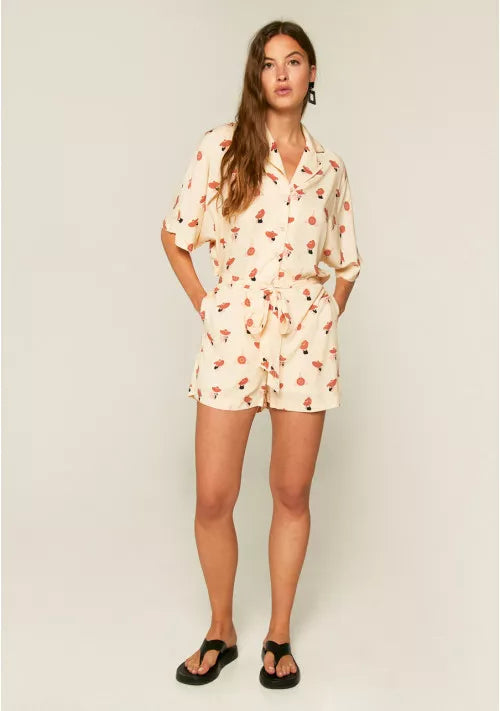 COMPANIA FANTASTICA - SUN HAT PRINT SHIRT PLAYSUIT WITH BACK OPENING