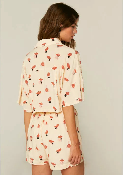 COMPANIA FANTASTICA - SUN HAT PRINT SHIRT PLAYSUIT WITH BACK OPENING