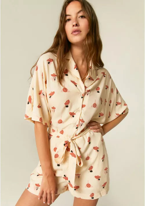 COMPANIA FANTASTICA - SUN HAT PRINT SHIRT PLAYSUIT WITH BACK OPENING