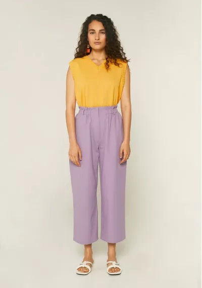 COMPANIA FANTASTICA - VIOLET HIGH-WAISTED TWILL CROPPED TROUSERS WITH ELASTICATED WAIST