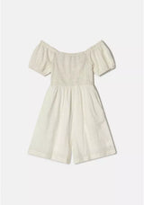 COMPANIA FANTASTICA - WHITE EMBROIDERED COTTON PLAYSUIT WITH BRODERIE DETAILING