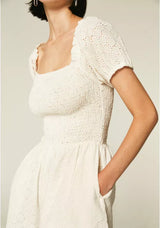 COMPANIA FANTASTICA - WHITE EMBROIDERED COTTON PLAYSUIT WITH BRODERIE DETAILING