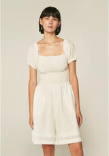 COMPANIA FANTASTICA - WHITE EMBROIDERED COTTON PLAYSUIT WITH BRODERIE DETAILING