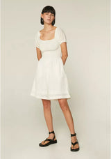 COMPANIA FANTASTICA - WHITE EMBROIDERED COTTON PLAYSUIT WITH BRODERIE DETAILING