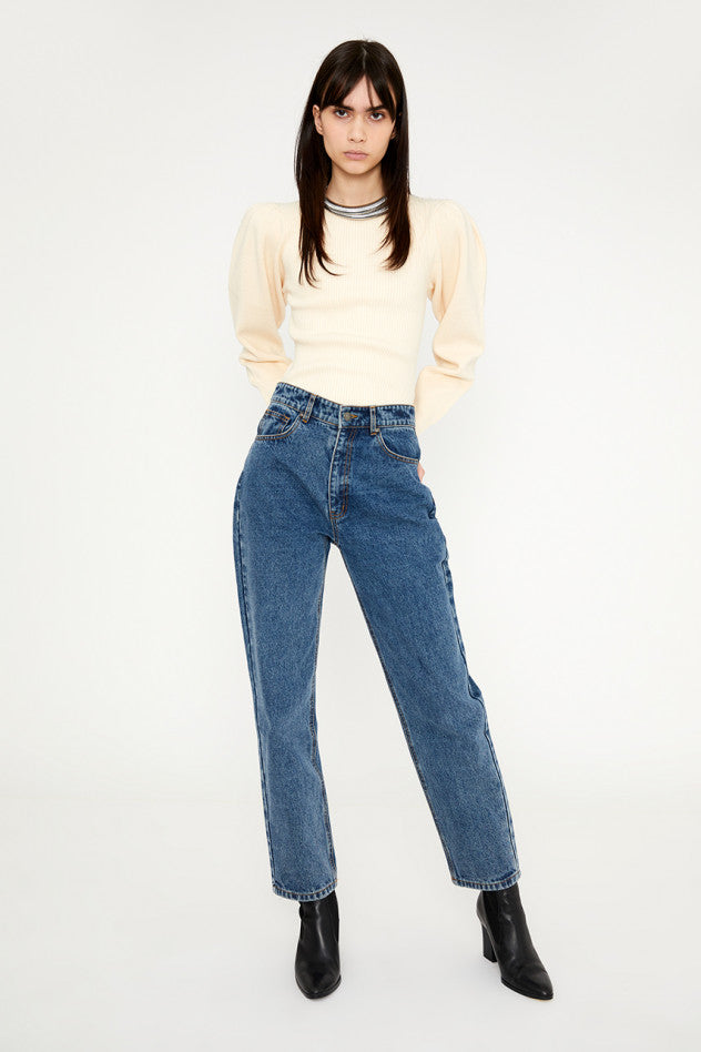 WILD PONY - WHITE ROUND-NECK RIBBED JUMPER WITH FLARED SLEEVES 23W/70202 CS